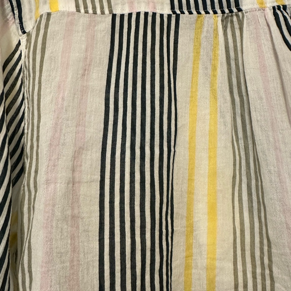 Carve Designs Organic Cotton Stripe Blouse XS Navy Yellow White Coastal Top EUC - Picture 6 of 7